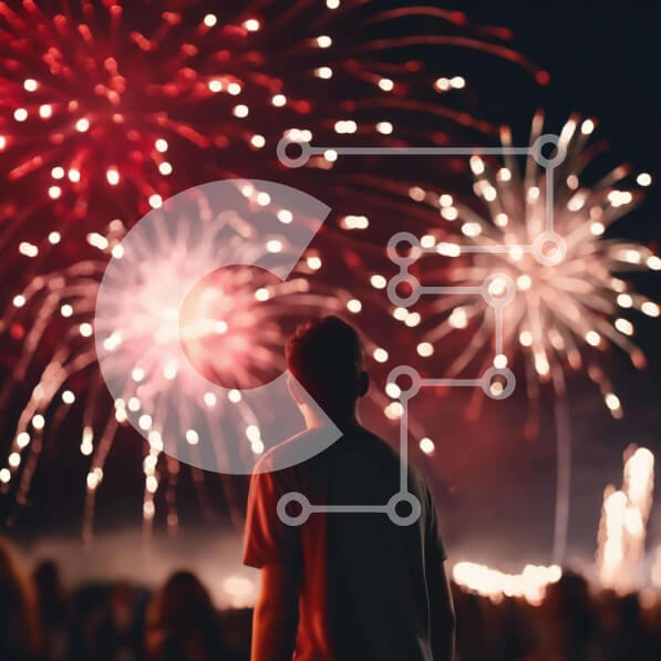 Intra Συλλεκτικό Ξύλινο Παζλ Plywood  4mm - Άτομο που απολαμβάνει μια επίδειξη πυροτεχνημάτων Σε Ξύλινο Κουτί - Διαστάσεις: 10x10 cm – 25 κομμάτια