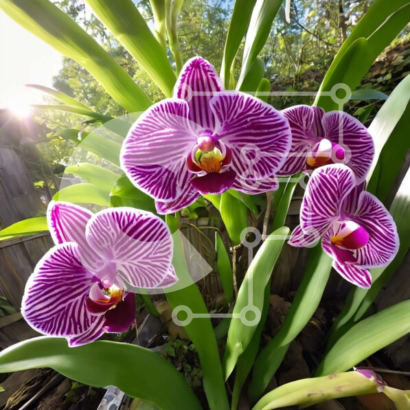 Intra Συλλεκτικό Ξύλινο Παζλ Plywood  4mm - Μωβ και λευκά λουλούδια ορχιδέας σε έναν κήπο Σε Ξύλινο Κουτί - Διαστάσεις: 10x10 cm – 25 κομμάτια