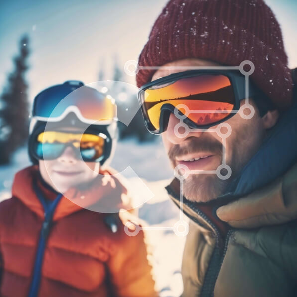 Intra Συλλεκτικό Ξύλινο Παζλ Plywood  4mm - Πατέρας και γιος απολαμβάνουν το σκι στο χιόνι Σε Ξύλινο Κουτί - Διαστάσεις Puzzle: 10x10 cm – 25 κομμάτια