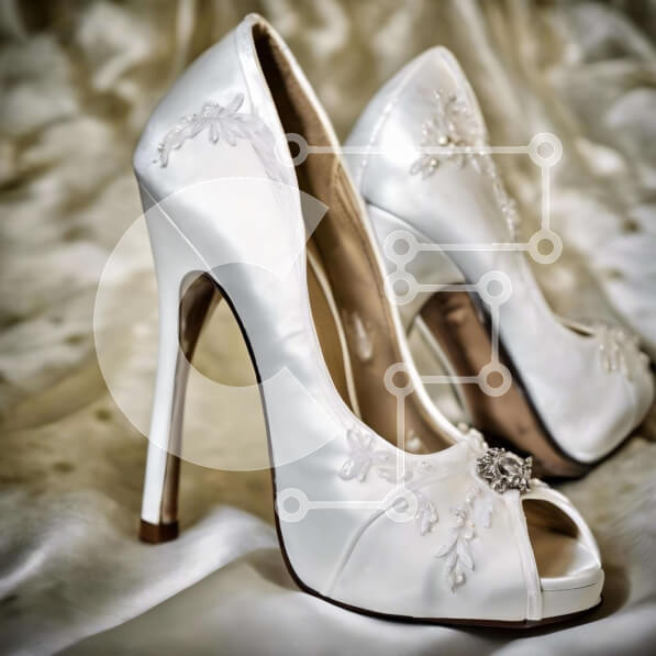 Σετ των 2 Intra Συλλεκτικό Ξύλινο Παζλ Plywood  4mm - Λευκά ψηλοτάκουνα παπούτσια γάμου σε κομψό σατέν ύφασμα Σε Ξύλινο Κουτί - Διαστάσεις: 10x10 cm – 25 κομμάτια