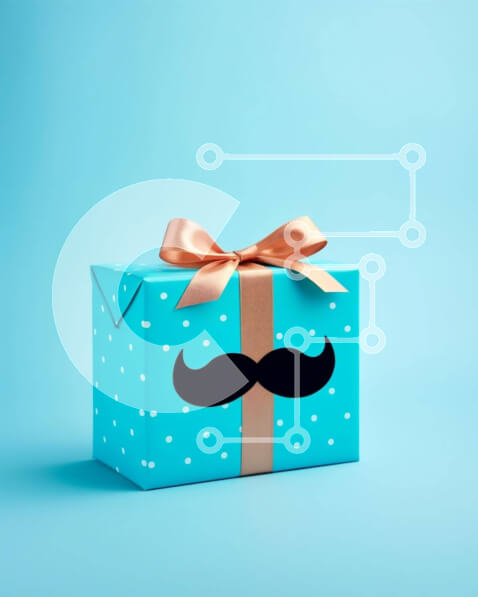 Intra Συλλεκτικό Ξύλινο Παζλ Plywood  4mm - Μπλε κουτί δώρου με σχέδιο μουστάκι στο τραπέζι Σε Ξύλινο Κουτί - Διαστάσεις Puzzle: 10x10 cm – 25 κομμάτια