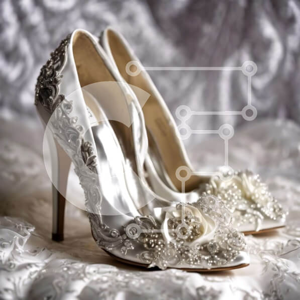 Σετ των 2 Intra Συλλεκτικό Ξύλινο Παζλ Plywood  4mm - Κομψά λευκά ψηλοτάκουνα παπούτσια με πέρλες και κρύσταλλα Σε Ξύλινο Κουτί - Διαστάσεις: 10x10 cm – 25 κομμάτια