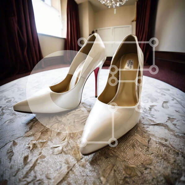 Σετ των 2 Intra Συλλεκτικό Ξύλινο Παζλ Plywood  4mm - Λευκά ψηλοτάκουνα παπούτσια σε χαλί με σχέδια Σε Ξύλινο Κουτί - Διαστάσεις: 10x10 cm – 25 κομμάτια