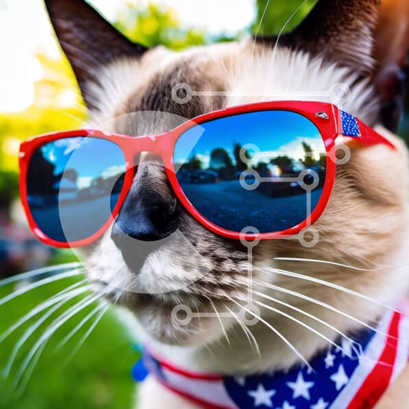 Intra Συλλεκτικό Ξύλινο Παζλ Plywood  4mm - Γάτα που φορά κόκκινα γυαλιά ηλίου και μπαντάνα με αμερικανική σημαία Σε Ξύλινο Κουτί - Διαστάσεις: 10x10 cm – 25 κομμάτια