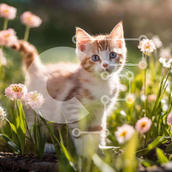 Intra Συλλεκτικό Ξύλινο Παζλ Plywood  4mm - Αξιολάτρευτο γατάκι σε ροζ λουλούδι χωράφι Σε Ξύλινο Κουτί - Διαστάσεις: 10x10 cm – 25 κομμάτια