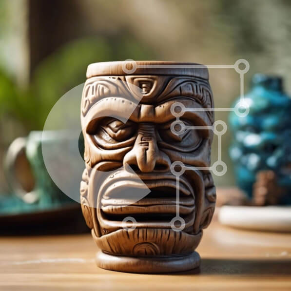 Intra Συλλεκτικό Ξύλινο Παζλ Plywood  4mm - Ξύλινη κούπα Tiki στο τραπέζι με φυτά Σε Ξύλινο Κουτί - Διαστάσεις: 10x10 cm – 25 κομμάτια