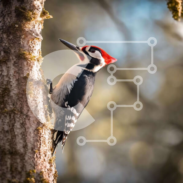 Intra Συλλεκτικό Ξύλινο Παζλ Plywood  4mm - Δρυοκολάπτης σκαρφαλωμένος στον κορμό βελανιδιάς Σε Ξύλινο Κουτί - Διαστάσεις: 10x10 cm – 25 κομμάτια