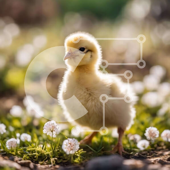 Intra Συλλεκτικό Ξύλινο Παζλ Plywood  4mm - Κίτρινο κοτόπουλο σε γρασίδι με λευκά λουλούδια Σε Ξύλινο Κουτί - Διαστάσεις: 10x10 cm – 25 κομμάτια