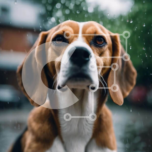 Intra Συλλεκτικό Ξύλινο Παζλ Plywood  4mm - Σκύλος Beagle στη βροχή Σε Ξύλινο Κουτί - Διαστάσεις: 10x10 cm – 25 κομμάτια