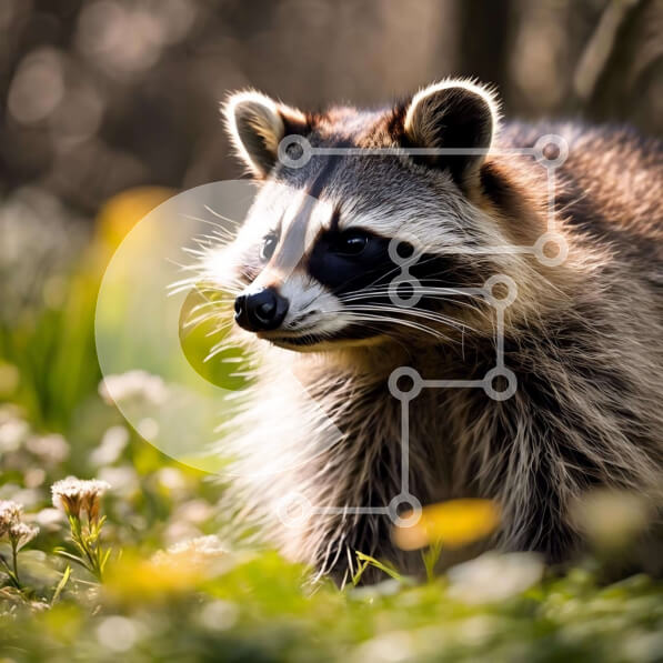 Intra Συλλεκτικό Ξύλινο Παζλ Plywood  4mm - Περίεργο ρακούν στο γρασίδι με λουλούδια Σε Ξύλινο Κουτί - Διαστάσεις: 10x10 cm – 25 κομμάτια