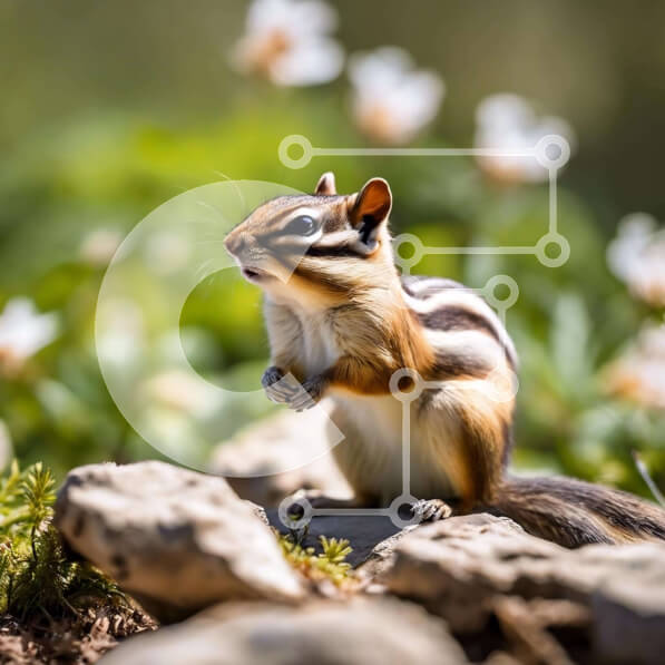 Intra Συλλεκτικό Ξύλινο Παζλ Plywood  4mm - Chipmunk σε βράχους και λουλούδια Σε Ξύλινο Κουτί - Διαστάσεις: 10x10 cm – 25 κομμάτια