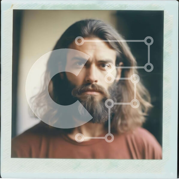 Intra Συλλεκτικό Ξύλινο Παζλ Plywood  4mm - Άνδρας με μακριά μαλλιά και γένια μπροστά από την κάμερα Polaroid Σε Ξύλινο Κουτί - Διαστάσεις Puzzle: 10x10 cm – 25 κομμάτια