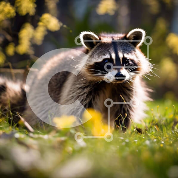 Intra Συλλεκτικό Ξύλινο Παζλ Plywood  4mm - Περίεργο ρακούν σε γρασίδι με κίτρινα λουλούδια Σε Ξύλινο Κουτί - Διαστάσεις: 10x10 cm – 25 κομμάτια