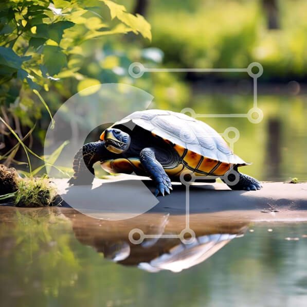 Intra Συλλεκτικό Ξύλινο Παζλ Plywood  4mm - Χελώνα που περπατά δίπλα στο υπερχειλισμένο ποτάμι Σε Ξύλινο Κουτί - Διαστάσεις: 10x10 cm – 25 κομμάτια