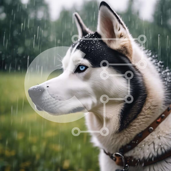 Intra Συλλεκτικό Ξύλινο Παζλ Plywood  4mm - Λευκό και μαύρο σκυλί γεροδεμένο σε βροχερό καιρό Σε Ξύλινο Κουτί - Διαστάσεις: 10x10 cm – 25 κομμάτια