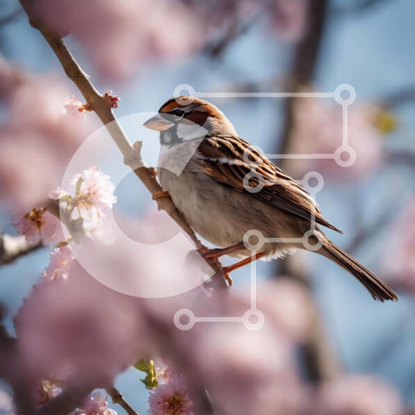 Intra Συλλεκτικό Ξύλινο Παζλ Plywood  4mm - Καφέ και λευκό πουλί σκαρφαλωμένο σε κλαδί ροζ λουλουδιών Σε Ξύλινο Κουτί - Διαστάσεις: 10x10 cm – 25 κομμάτια