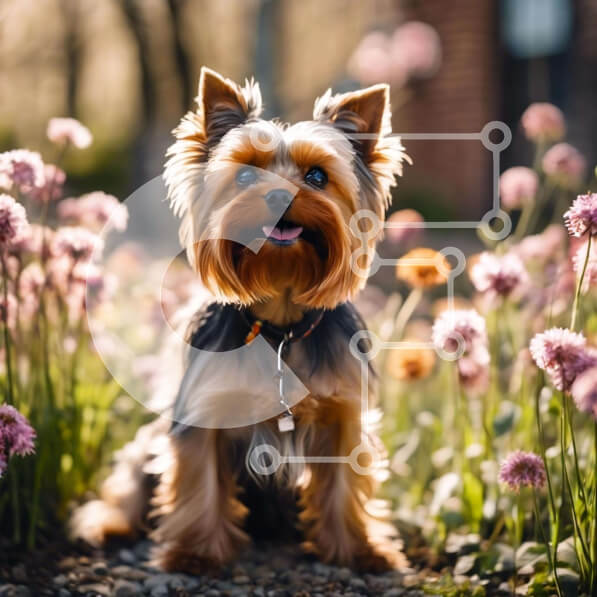 Intra Συλλεκτικό Ξύλινο Παζλ Plywood  4mm - Καφέ σκυλί ανάμεσα στα πορφυρά λουλούδια Σε Ξύλινο Κουτί - Διαστάσεις: 10x10 cm – 25 κομμάτια