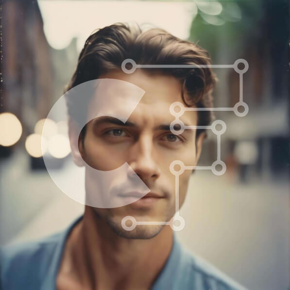 Intra Συλλεκτικό Ξύλινο Παζλ Plywood  4mm - Κοντινό πλάνο Πορτρέτο ενός άνδρα σε αστικό περιβάλλον Σε Ξύλινο Κουτί - Διαστάσεις Puzzle: 10x10 cm – 25 κομμάτια