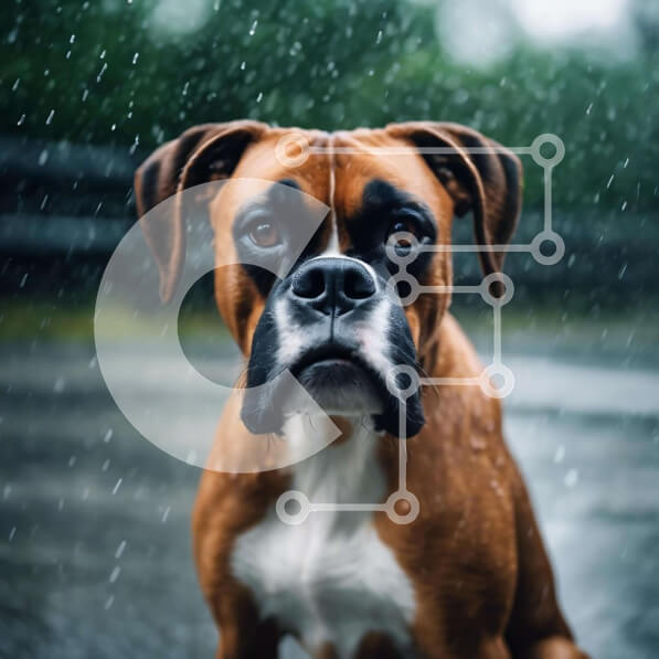 Intra Συλλεκτικό Ξύλινο Παζλ Plywood  4mm - Καφέ και λευκό σκυλί μπόξερ που κάθεται στη βροχή Σε Ξύλινο Κουτί - Διαστάσεις: 10x10 cm – 25 κομμάτια