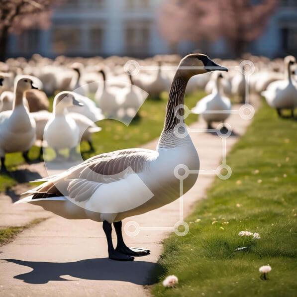 Intra Συλλεκτικό Ξύλινο Παζλ Plywood  4mm - Λευκές χήνες και πάπιες που περπατούν ανάμεσα στα λουλούδια Σε Ξύλινο Κουτί - Διαστάσεις: 10x10 cm – 25 κομμάτια