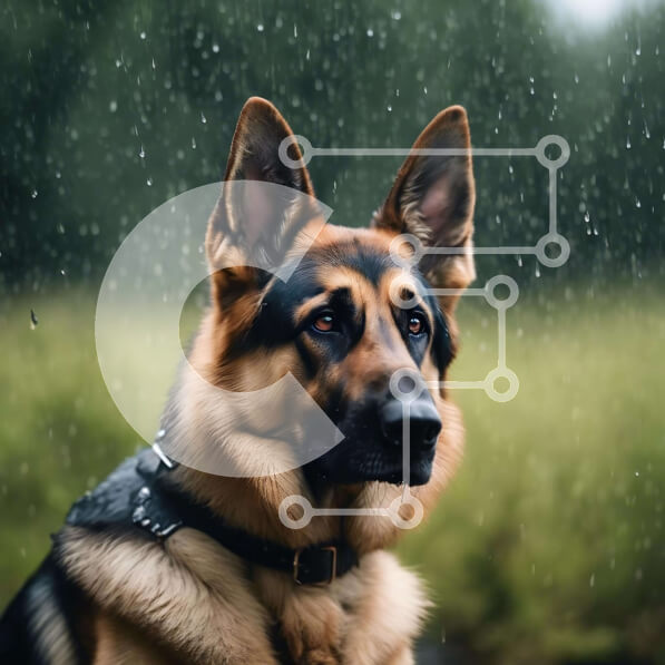 Intra Συλλεκτικό Ξύλινο Παζλ Plywood  4mm - Γερμανικός Ποιμενικός Σκύλος που κάθεται στη Βροχή Σε Ξύλινο Κουτί - Διαστάσεις: 10x10 cm – 25 κομμάτια