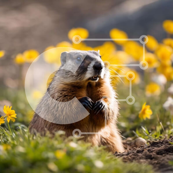 Intra Συλλεκτικό Ξύλινο Παζλ Plywood  4mm - Groundhog στο γρασίδι με κίτρινα λουλούδια Σε Ξύλινο Κουτί - Διαστάσεις: 10x10 cm – 25 κομμάτια