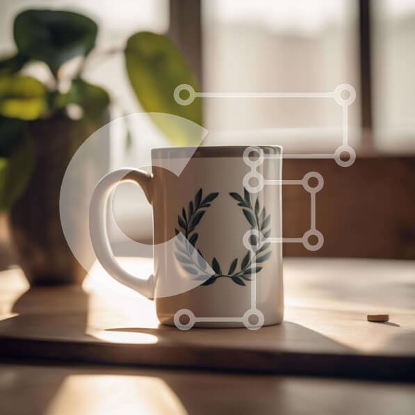 Σετ των 2 Intra Συλλεκτικό Ξύλινο Παζλ Plywood  4mm - Λευκή κούπα καφέ με σχέδιο Δάφνινο στεφάνι Σε Ξύλινο Κουτί - Διαστάσεις: 10x10 cm – 25 κομμάτια