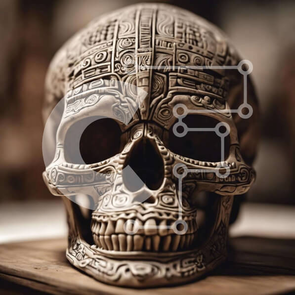 Intra Συλλεκτικό Ξύλινο Παζλ Plywood  4mm - Διακοσμημένο κρανίο από τους αρχαίους πολιτισμούς Σε Ξύλινο Κουτί - Διαστάσεις Puzzle: 10x10 cm – 25 κομμάτια