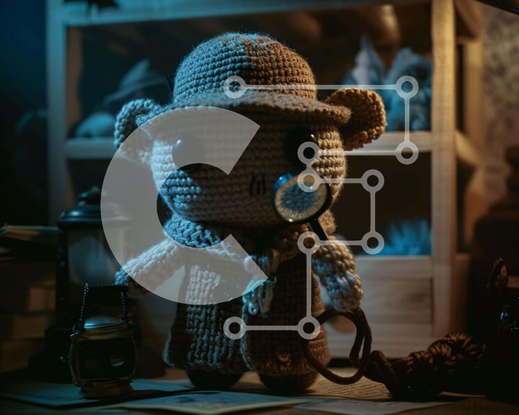 Intra Συλλεκτικό Ξύλινο Παζλ Plywood  4mm - Κροσέ κατάσκοπος αρκουδάκι Σε Ξύλινο Κουτί - Διαστάσεις: 10x10 cm – 25 κομμάτια