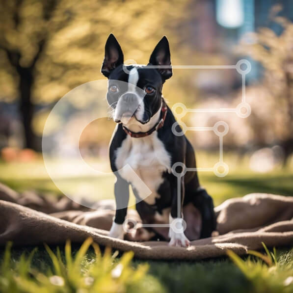 Intra Συλλεκτικό Ξύλινο Παζλ Plywood  4mm - Μαύρο και άσπρο Boston Terrier Dog in the Park Σε Ξύλινο Κουτί - Διαστάσεις: 10x10 cm – 25 κομμάτια