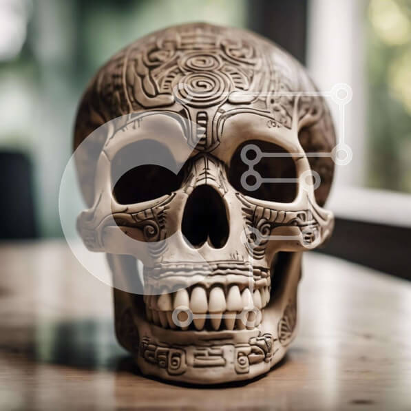 Intra Συλλεκτικό Ξύλινο Παζλ Plywood  4mm - Ξύλινο κρανίο περίτεχνα σκαλισμένο Σε Ξύλινο Κουτί - Διαστάσεις Puzzle: 10x10 cm – 25 κομμάτια