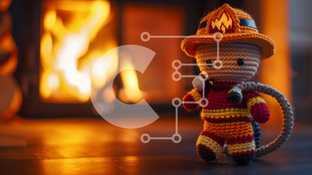 Intra Συλλεκτικό Ξύλινο Παζλ Plywood  4mm - Πυροσβεστική κούκλα με κροσέ με τζάκι Σε Ξύλινο Κουτί - Διαστάσεις: 10x10 cm – 25 κομμάτια