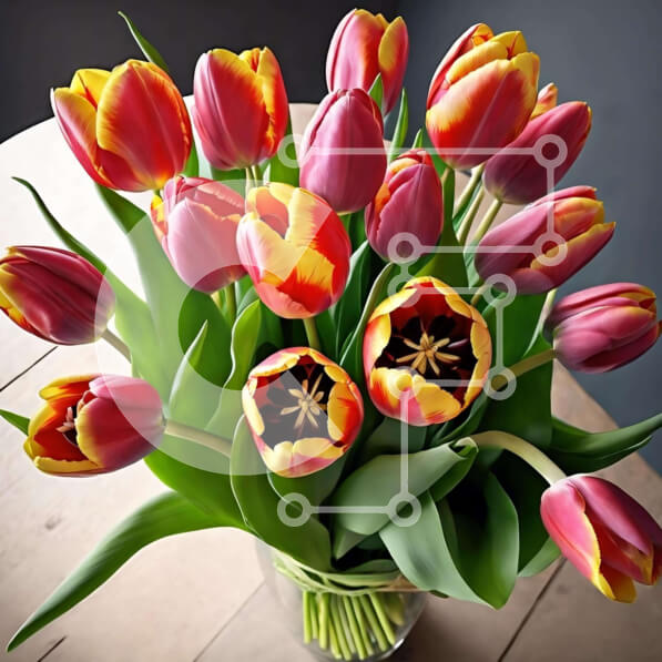 Intra Συλλεκτικό Ξύλινο Παζλ Plywood  4mm - Ζωντανό μπουκέτο τουλίπας σε γυάλινο βάζο σε ξύλινο τραπέζι Σε Ξύλινο Κουτί - Διαστάσεις: 10x10 cm – 25 κομμάτια