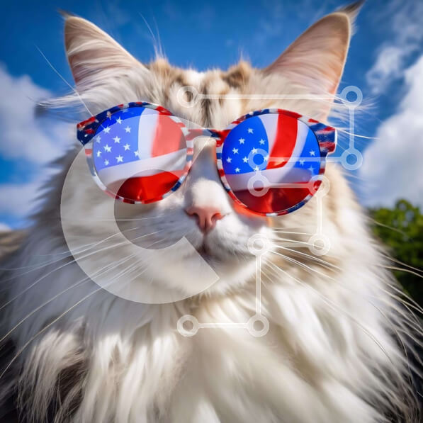 Intra Συλλεκτικό Ξύλινο Παζλ Plywood  4mm - Γάτα με γυαλιά ηλίου με σημαία Ηνωμένου Βασιλείου και γιακά αμερικανικής σημαίας Σε Ξύλινο Κουτί - Διαστάσεις: 10x10 cm – 25 κομμάτια