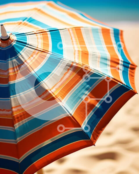 Intra Συλλεκτικό Ξύλινο Παζλ Plywood  4mm - Ριγέ ομπρέλα στην αμμώδη παραλία Σε Ξύλινο Κουτί - Διαστάσεις Puzzle: 10x10 cm – 25 κομμάτια