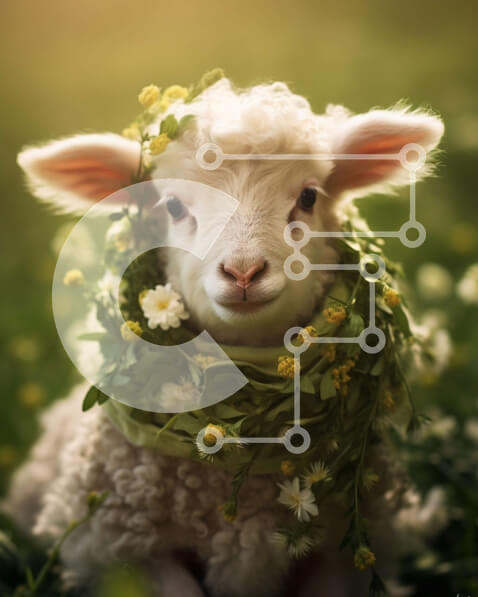 Σετ των 2 Intra Συλλεκτικό Ξύλινο Παζλ Plywood  4mm - Χαρούμενα και ικανοποιημένα πρόβατα σε ένα χωράφι με γρασίδι με λουλούδια Σε Ξύλινο Κουτί - Διαστάσεις: 10x10 cm – 25 κομμάτια