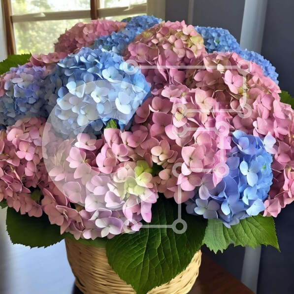 Intra Συλλεκτικό Ξύλινο Παζλ Plywood  4mm - Καλάθι με ροζ και μπλε λουλούδια σε ξύλινο τραπέζι Σε Ξύλινο Κουτί - Διαστάσεις: 10x10 cm – 25 κομμάτια