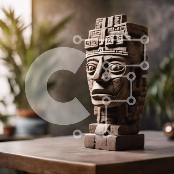 Intra Συλλεκτικό Ξύλινο Παζλ Plywood  4mm - Επίδειξη αρχαίου αγάλματος κεφαλιού των Μάγια Σε Ξύλινο Κουτί - Διαστάσεις: 10x10 cm – 25 κομμάτια