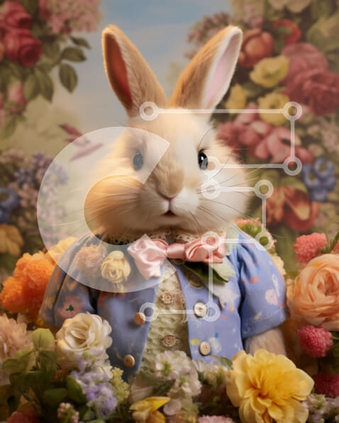 Intra Συλλεκτικό Ξύλινο Παζλ Plywood  4mm - Κουνελάκι γεμιστό με λουλούδια σε μπλε πουκάμισο και παπιγιόν Σε Ξύλινο Κουτί - Διαστάσεις Puzzle: 10x10 cm – 25 κομμάτια