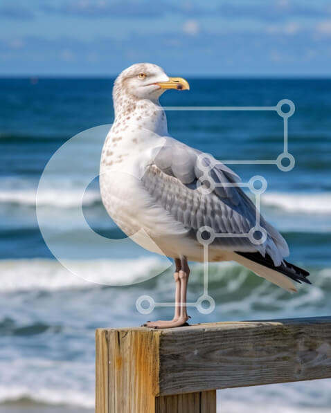 Σετ των 2 Intra Συλλεκτικό Ξύλινο Παζλ Plywood  4mm - Γλάρος δίπλα στον ωκεανό Σε Ξύλινο Κουτί - Διαστάσεις: 10x10 cm – 25 κομμάτια