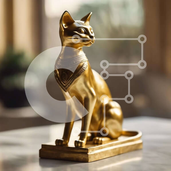 Intra Συλλεκτικό Ξύλινο Παζλ Plywood  4mm - Χρυσό άγαλμα αιγυπτιακής γάτας σε μαρμάρινο τραπέζι Σε Ξύλινο Κουτί - Διαστάσεις: 10x10 cm – 25 κομμάτια