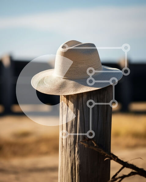 Intra Συλλεκτικό Ξύλινο Παζλ Plywood  4mm - Λευκό καπέλο σε παλιό ξύλινο στύλο στην έρημο Σε Ξύλινο Κουτί - Διαστάσεις: 10x10 cm – 25 κομμάτια