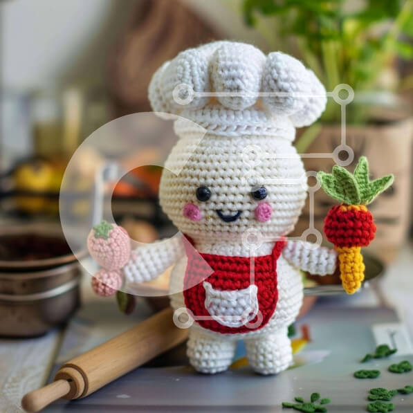 Σετ των 2 Intra Συλλεκτικό Ξύλινο Παζλ Plywood  4mm - Κροσέ κούκλα σεφ με λαχανικά Σε Ξύλινο Κουτί - Διαστάσεις: 10x10 cm – 25 κομμάτια