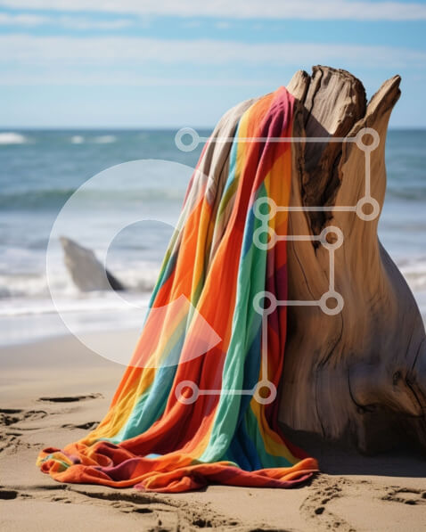 Intra Συλλεκτικό Ξύλινο Παζλ Plywood  4mm - Πολύχρωμη κουβέρτα δίπλα στον παλιό κορμό δέντρου δίπλα στον ωκεανό Σε Ξύλινο Κουτί - Διαστάσεις: 10x10 cm – 25 κομμάτια