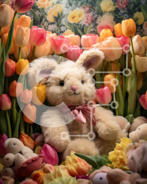 Intra Συλλεκτικό Ξύλινο Παζλ Plywood  4mm - Πασχαλινό λαγουδάκι που περιβάλλεται από λούτρινα ζωάκια και λουλούδια Σε Ξύλινο Κουτί - Διαστάσεις: 10x10 cm – 25 κομμάτια