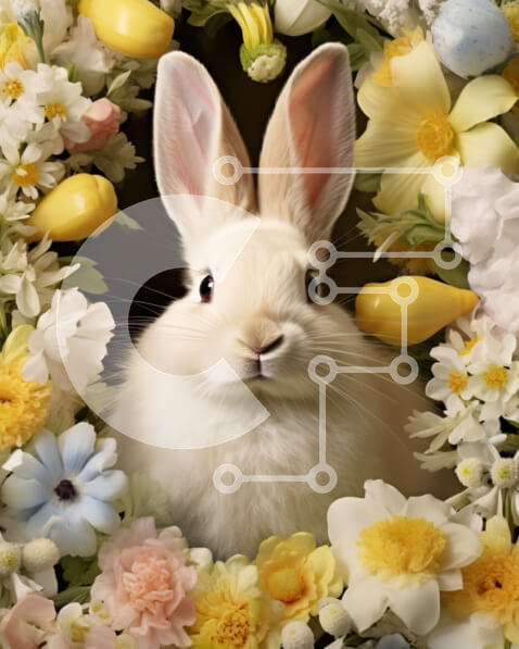 Σετ των 2 Intra Συλλεκτικό Ξύλινο Παζλ Plywood  4mm - Λευκό λαγουδάκι με ανοιξιάτικα λουλούδια Σε Ξύλινο Κουτί - Διαστάσεις: 10x10 cm – 25 κομμάτια