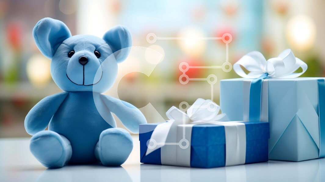 Intra Συλλεκτικό Ξύλινο Παζλ Plywood  4mm - Μπλε αρκουδάκι με δώρα και λουλούδια Σε Ξύλινο Κουτί - Διαστάσεις: 10x10 cm – 25 κομμάτια