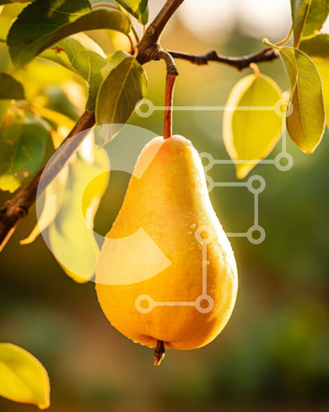 Intra Συλλεκτικό Ξύλινο Παζλ Plywood  4mm - Φρέσκο ​​κίτρινο αχλάδι που κρέμεται από τη μηλιά Σε Ξύλινο Κουτί - Διαστάσεις: 10x10 cm – 25 κομμάτια