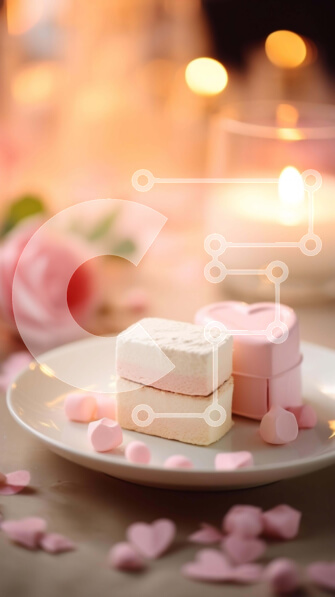 Intra Συλλεκτικό Ξύλινο Παζλ Plywood  4mm - Ρομαντικό επιδόρπιο Marshmallow σε σχήμα καρδιάς με κερί και ροδοπέταλα Σε Ξύλινο Κουτί - Διαστάσεις: 10x10 cm – 25 κομμάτια