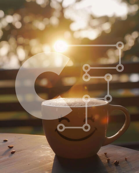 Σετ των 2 Intra Συλλεκτικό Ξύλινο Παζλ Plywood  4mm - Ευτυχισμένο φλιτζάνι καφέ σε ξύλινο τραπέζι Σε Ξύλινο Κουτί - Διαστάσεις: 10x10 cm – 25 κομμάτια